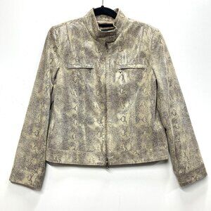 Alfani Suede Leather Jacket, Sz Medium, Snakeskin Pattern Beige Gray Zip Up '80s
